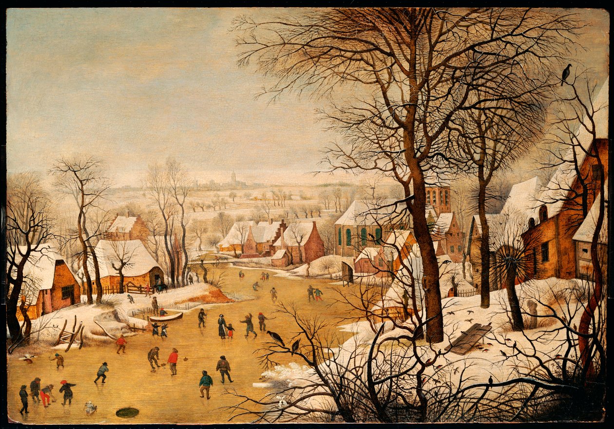Paesaggio invernale con pattinatori e una trappola per uccelli da Pieter Brueghel the Younger
