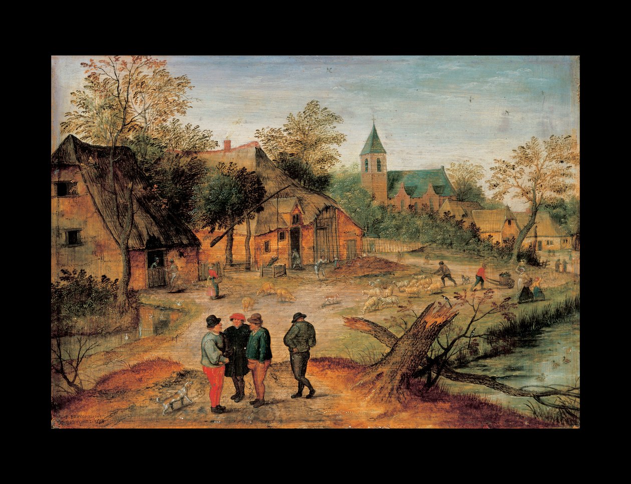 Paesaggio di un villaggio con contadini che conversano in primo piano, 1634 da Pieter Brueghel the Younger