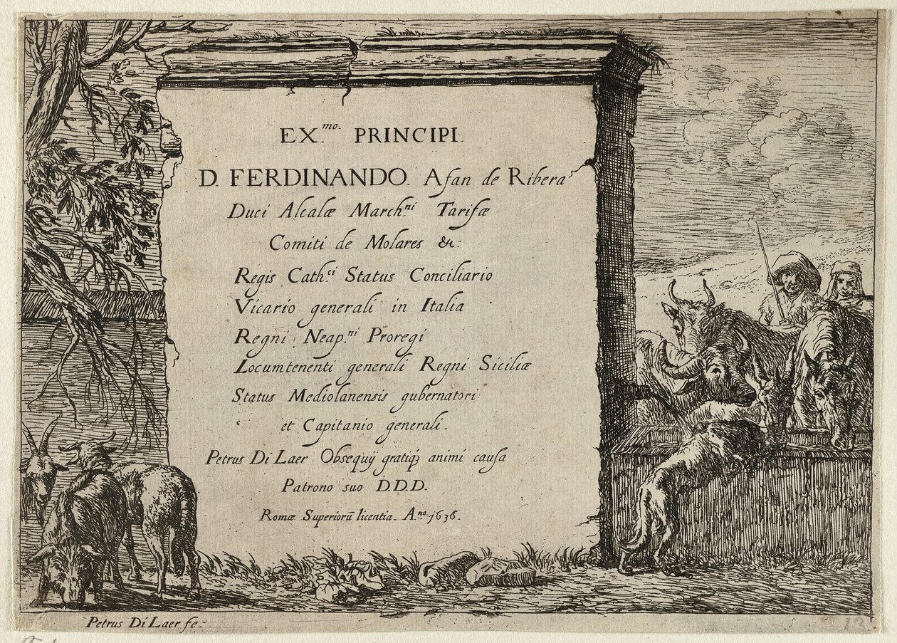 Toro, mucca, cavallo e asino vicino a una fontana da Pieter van Laer