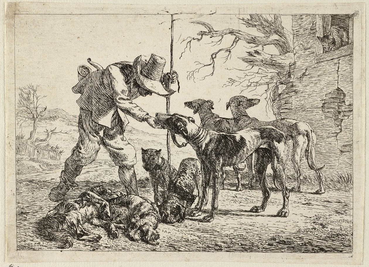 Cacciatore con sette cani da Pieter van Laer