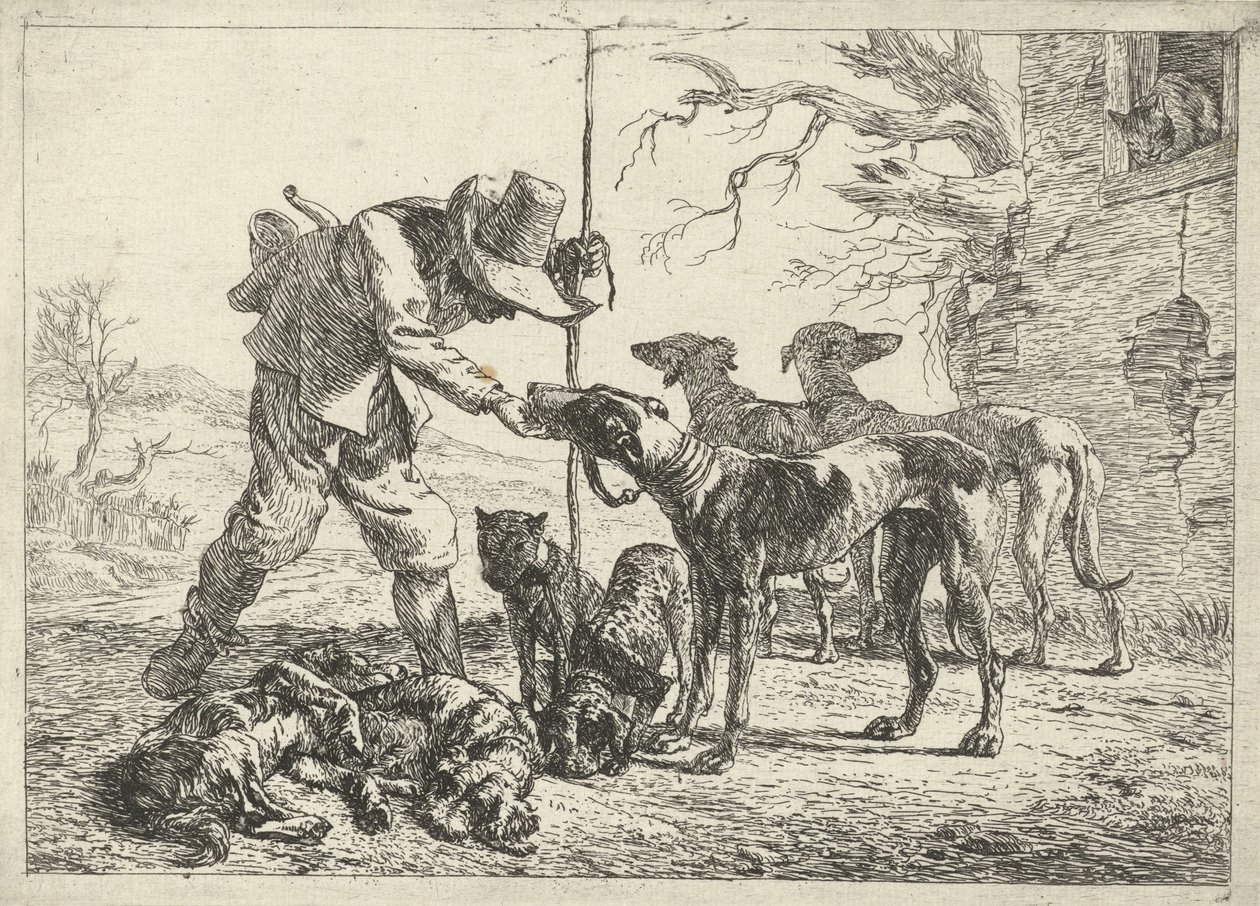 Cacciatore con sette cani da Pieter van Laer