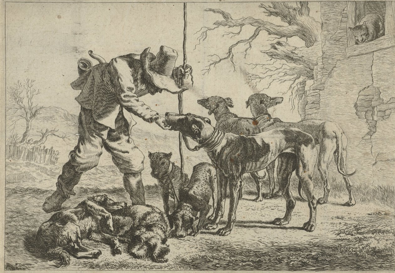 Cacciatore con sette cani da Pieter van Laer