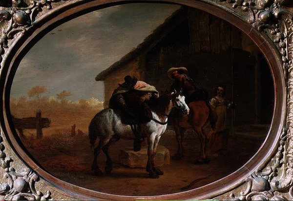Viaggiatori che lasciano una locanda da Pieter van Laer