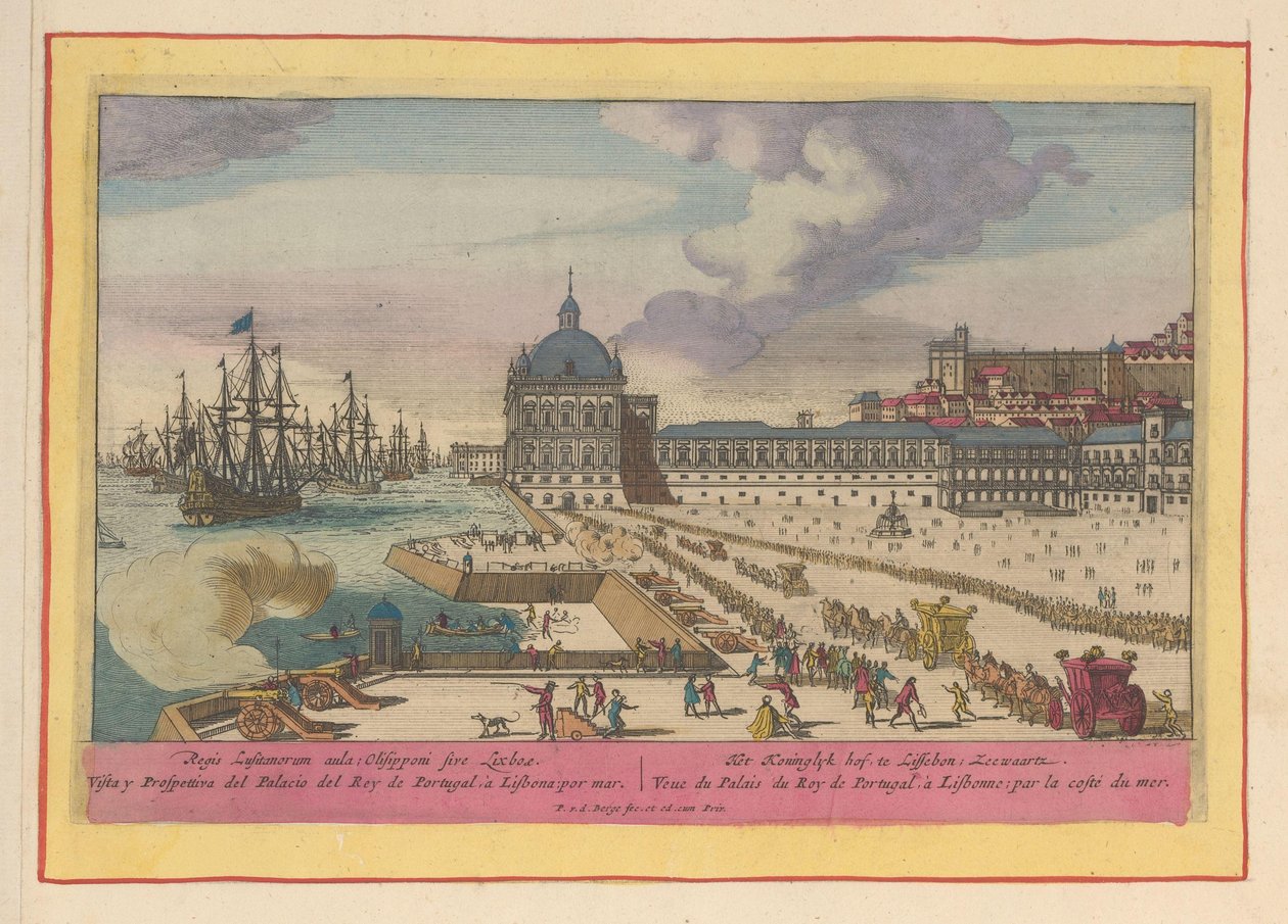 Veduta del Palazzo Reale a Lisbona e del cortile con persone da Pieter van den Berge