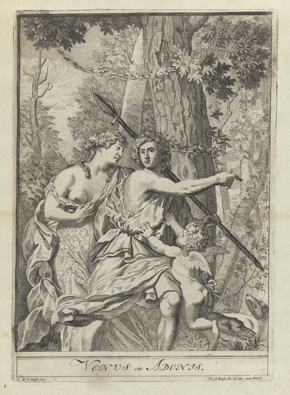 Stampa 11 dalla serie di esempi di disegno con Venere e Adone da Pieter van den Berge