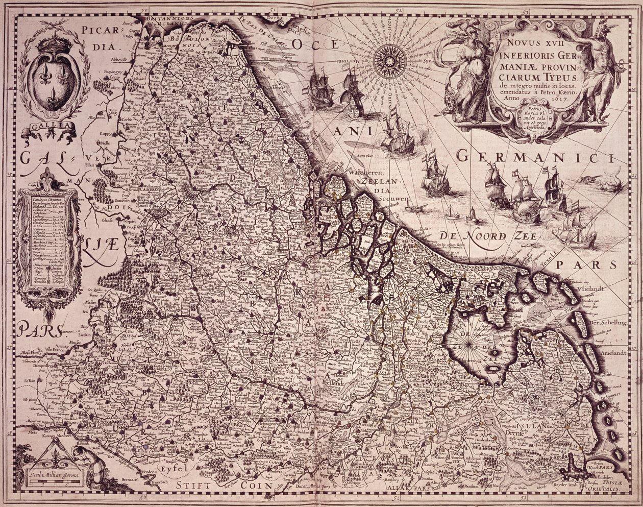 Mappa della Provincia dei Paesi Bassi Uniti da Pieter van den Keere