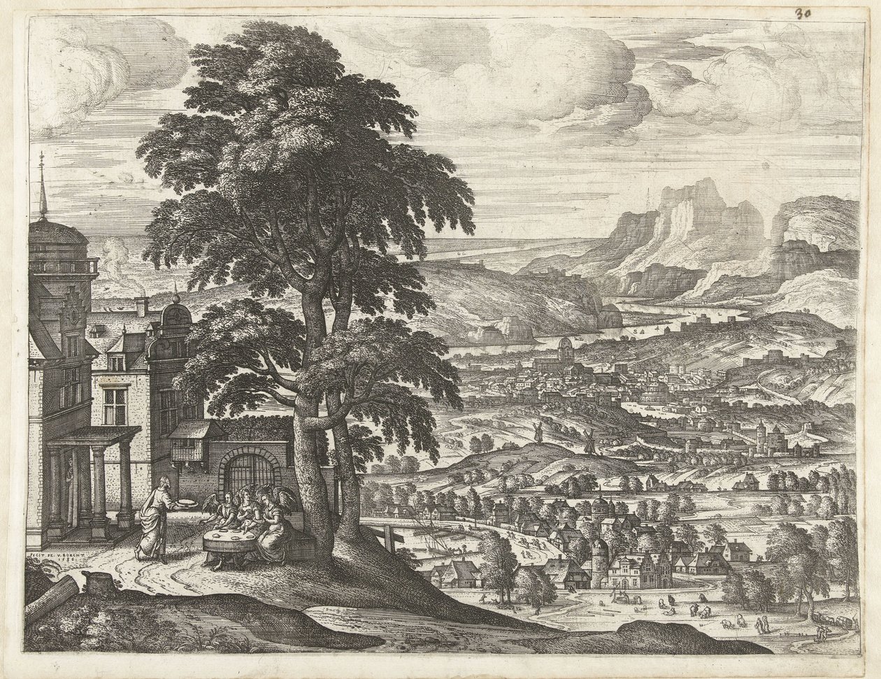 Abramo nutre i tre angeli (serie Paesaggi con la storia di Abramo) da Pieter van der Borcht (I)