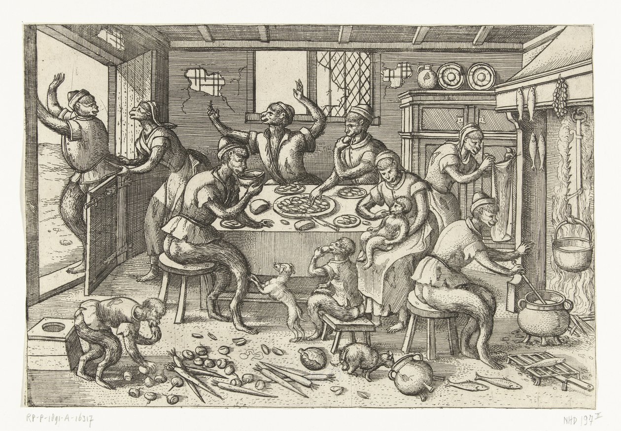Cucina magra (serie Gioco delle scimmie) da Pieter van der Borcht (I)