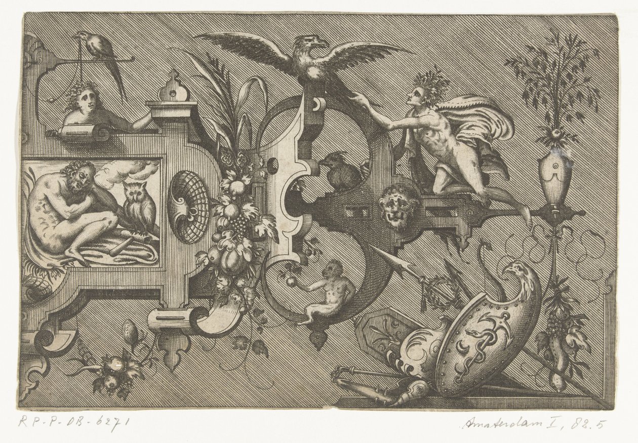 Metà destra di una grande cartouche con una rappresentazione della Notte da Pieter van der Heyden