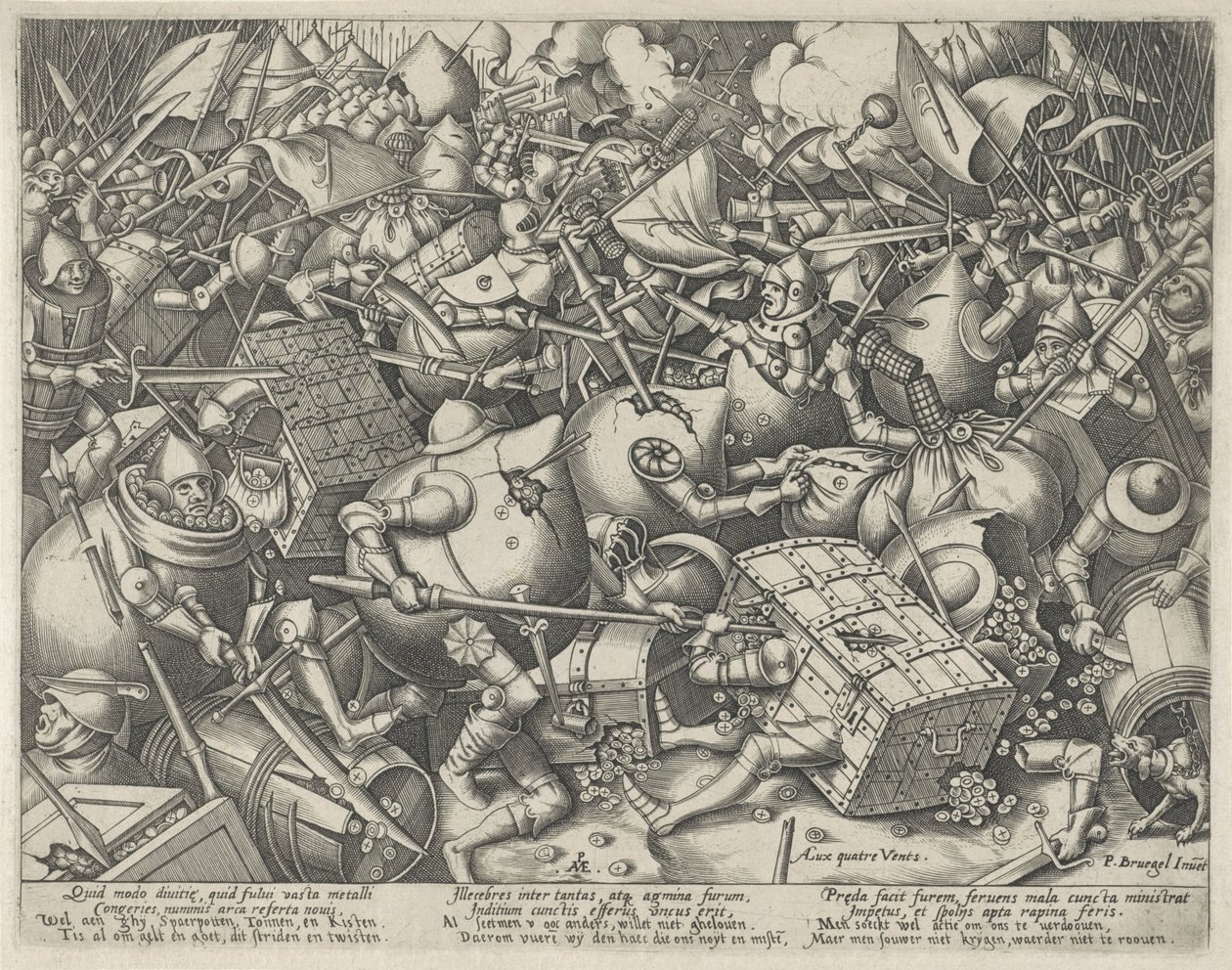 Lotta tra i sacchi di denaro e le casse di denaro da Pieter van der Heyden