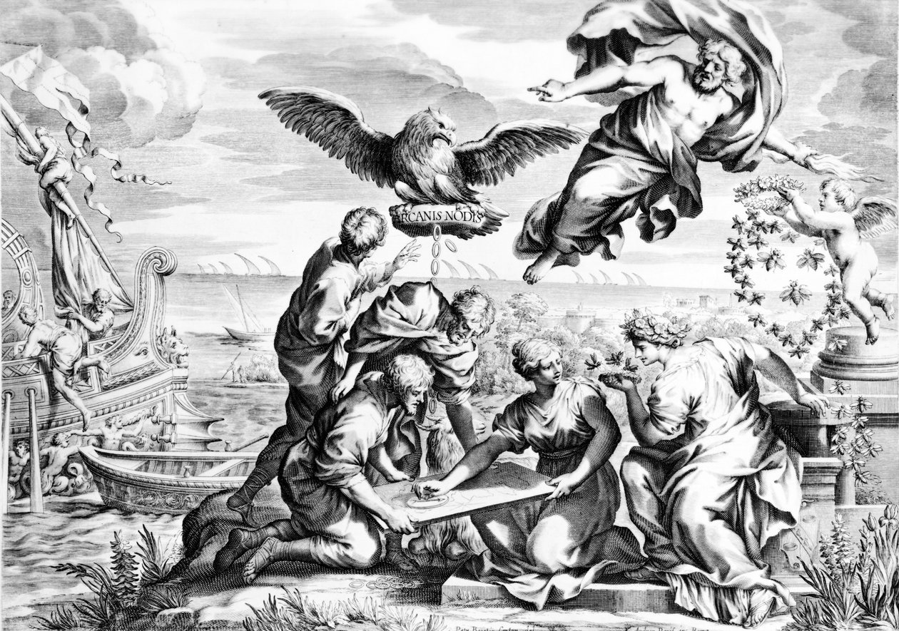 Allegoria della Famiglia Barberini, stampa di Karl Audran c.1623-40 da Pietro da Cortona