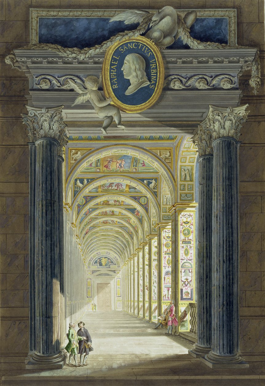 Frontespizio con un ritratto medaglione di Raffaello (1483-1520), da Delle Loggie di Rafaele nel Vaticano, inciso da Giovanni Volpato (1735-1803), pubblicato c.1772-77 da Pietro Camporesi