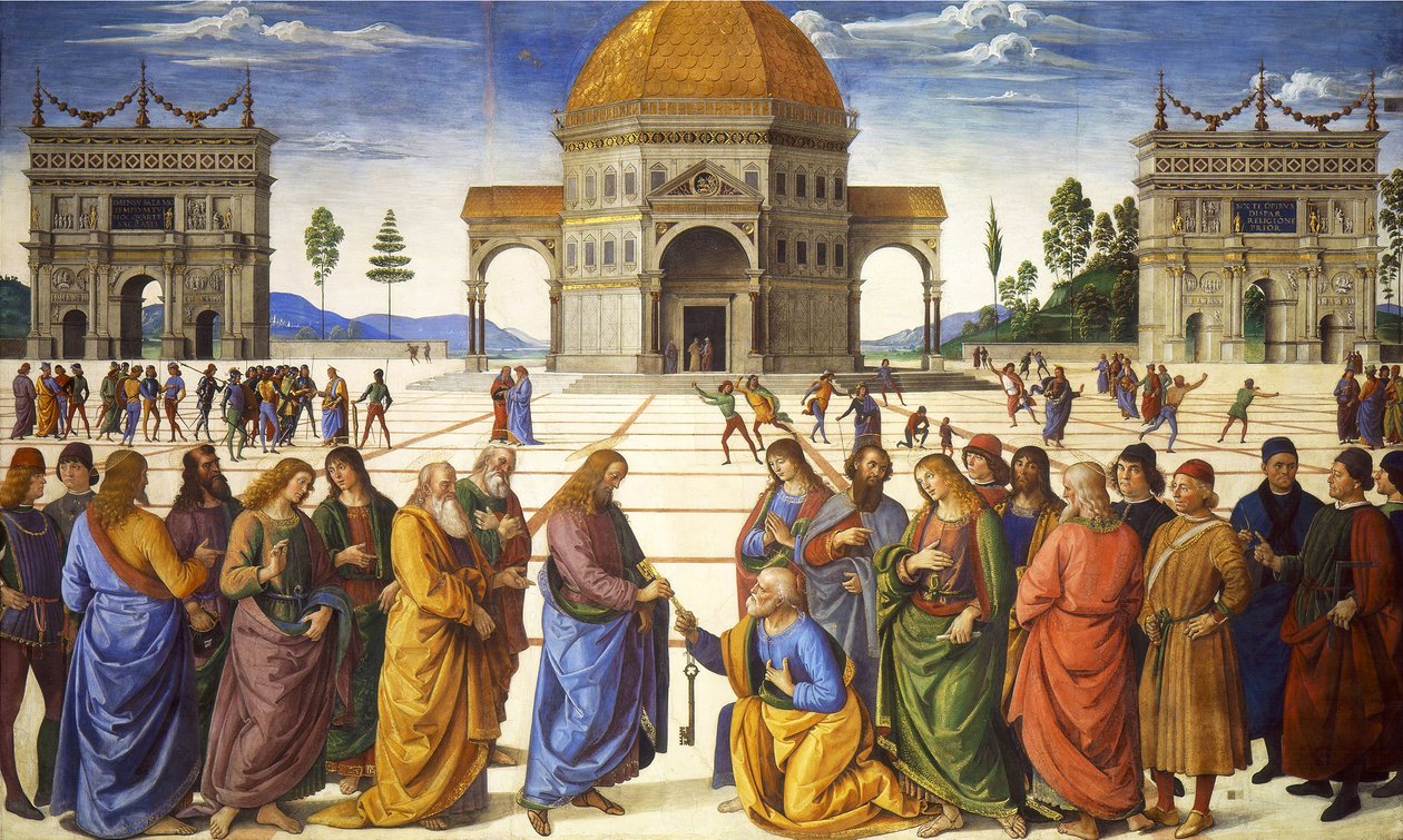 Consegna delle chiavi a San Pietro, dalla Cappella Sistina, 1481 da Pietro Perugino