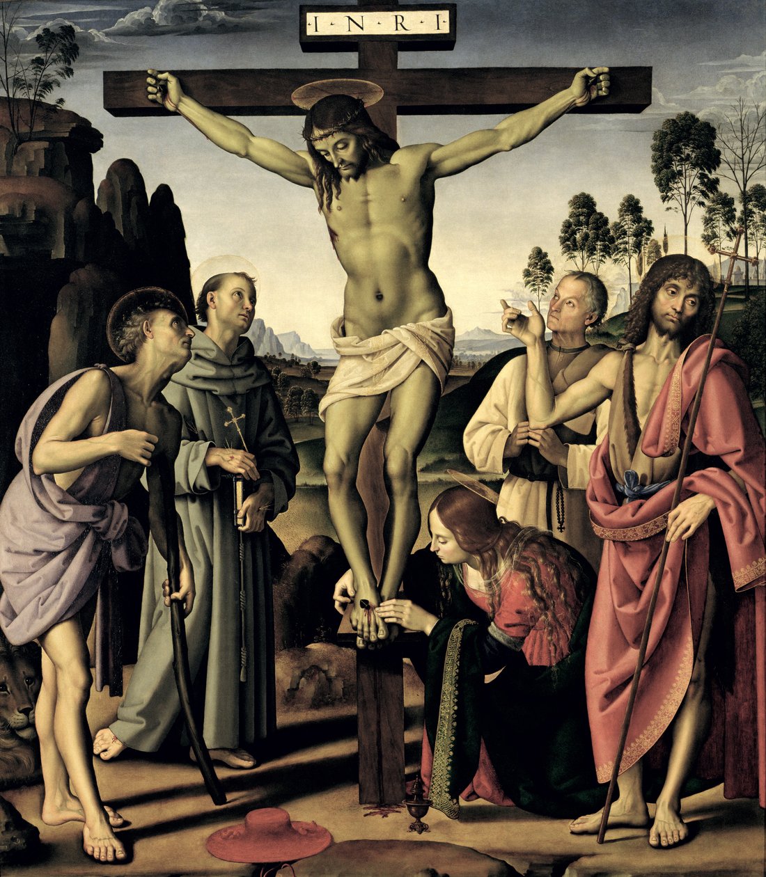 La crocifissione con i santi Girolamo, Francesco, Maria Maddalena, Giovanni Battista e il beato Giovanni Colombini, c.1480-1500 da Pietro Perugino