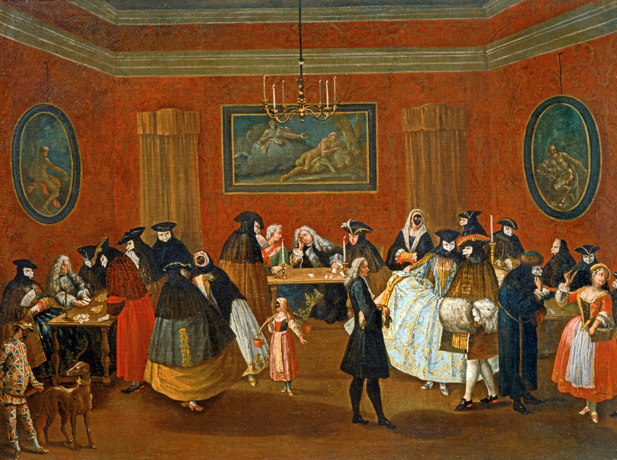 Il Ridotto: scena di mascherata ... (dipinto su tela) da Pietro (circle of) Longhi