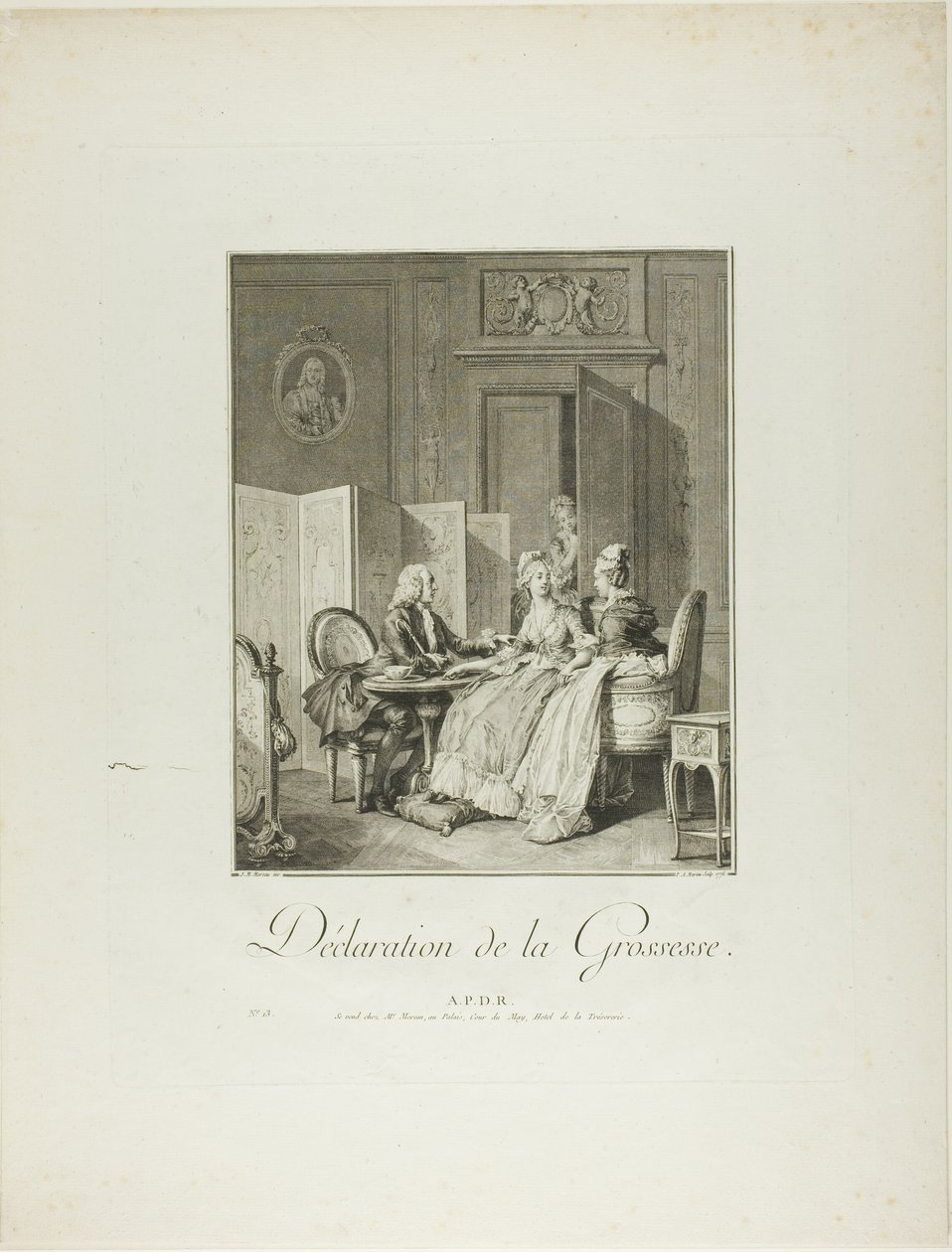 Annuncio di gravidanza, da Monument du Costume Physique et Moral de la fin du Dix-huitième siècle da Pietro Antonio Martini