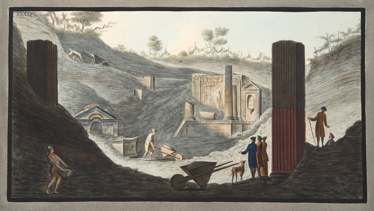 Prime scavi a Ercolano, in cui Sir William fu attivo con il supporto dei monarchi, da 
