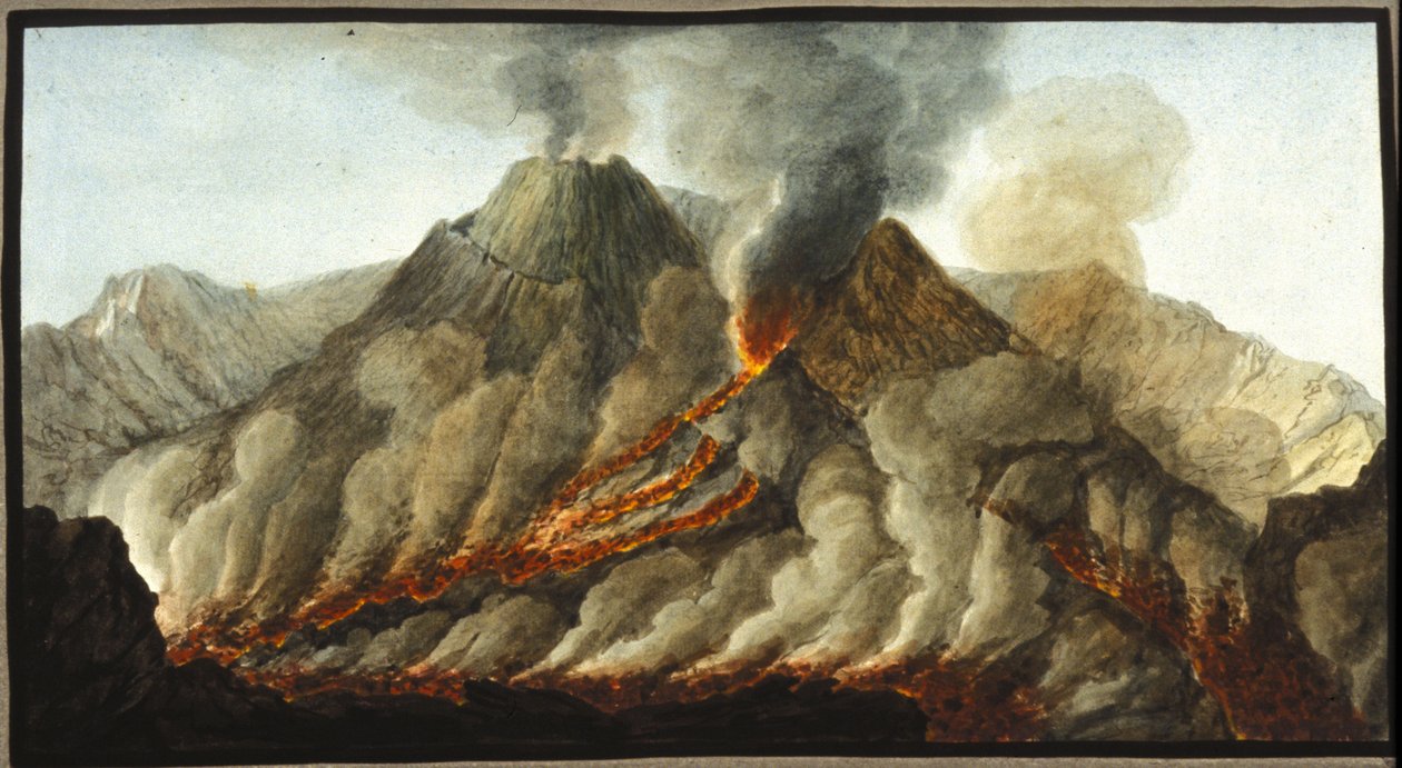 Il Vesuvio in eruzione. Questa gouache è stata realizzata da Pierre Fabris, su richiesta di Sir William Hamilton, ambasciatore inglese a Napoli. Bibl. Braidense, Milano. da Pietro Fabris