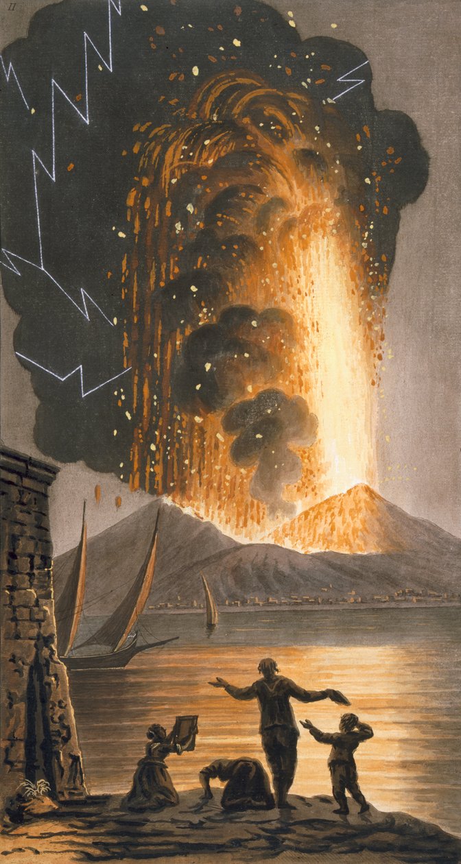 Veduta della grande eruzione del Vesuvio la notte di domenica 8 agosto 1779 dal Palazzo di Sua Maestà Siciliana a Pausilipo, Tavola II da Pietro Fabris