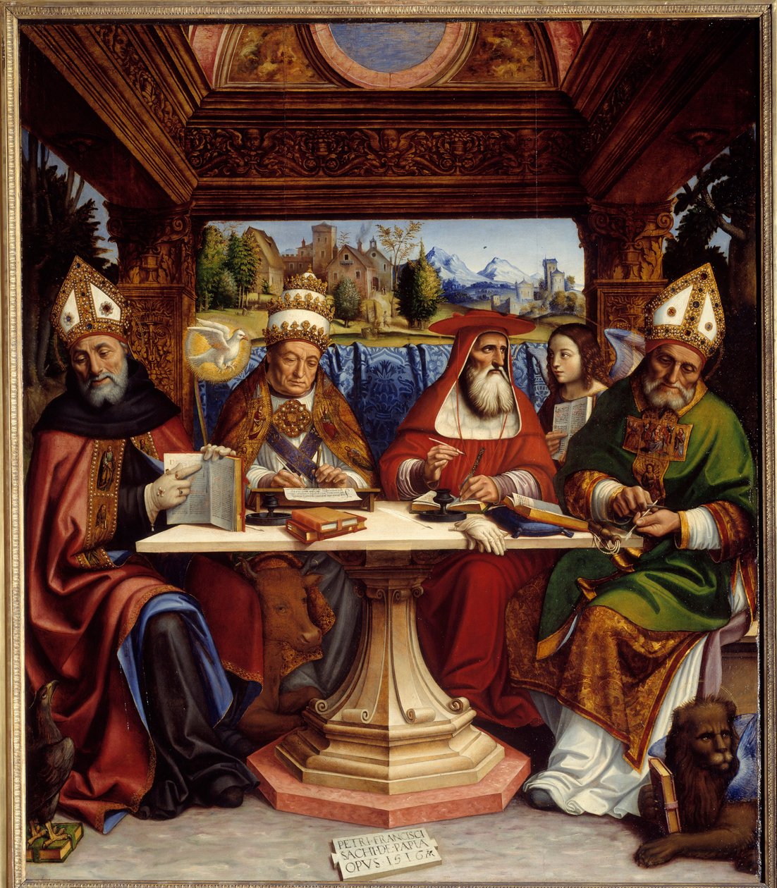 I quattro dottori della chiesa con i simboli dei quattro evangelisti da Pietro Francesco  Sacchi