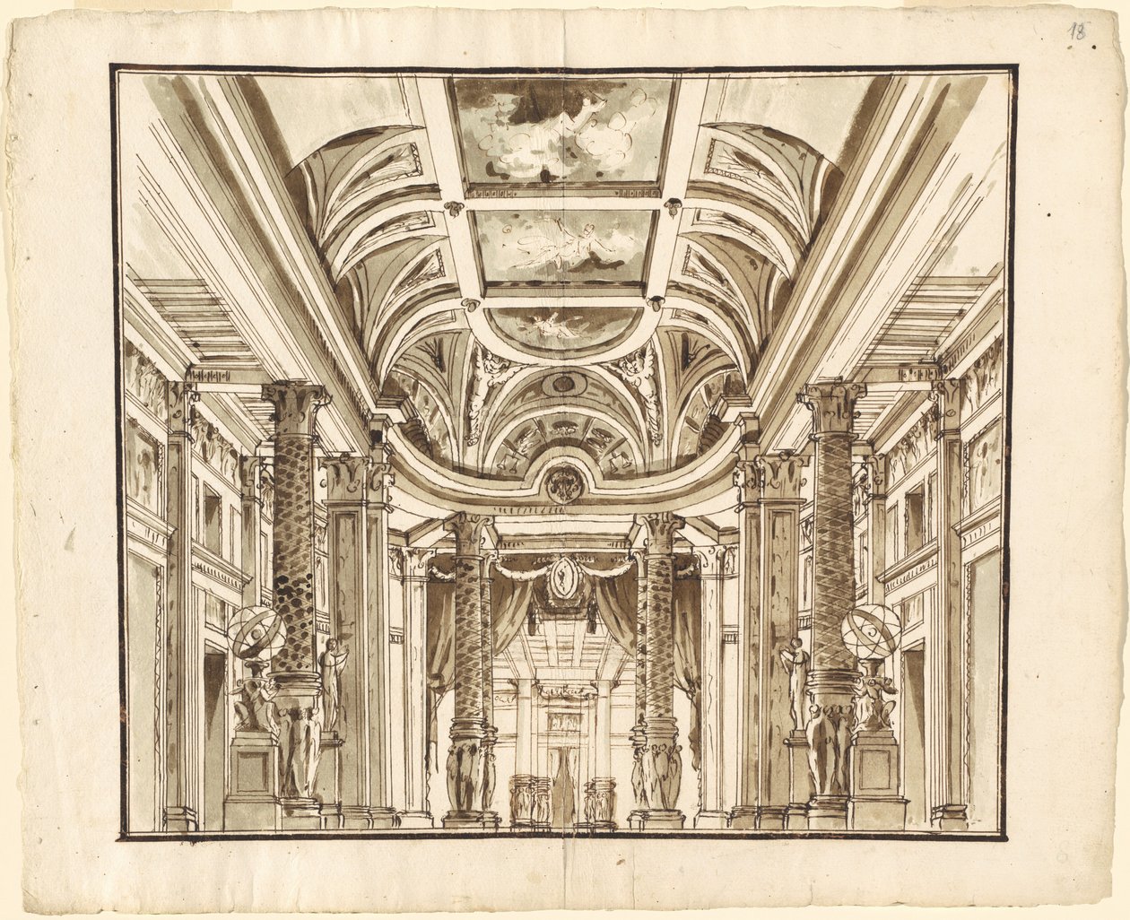 Fantasia di una grande sala con colonne a intreccio da Pietro Gonzaga