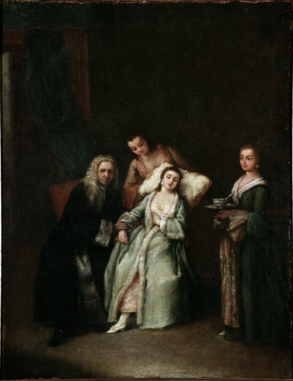 La donna malata. Visita del medico che prende il polso della malata. Dipinto di Pietro Longhi (1702-1785) 1741 Dim 52x41 cm Venezia, Ca