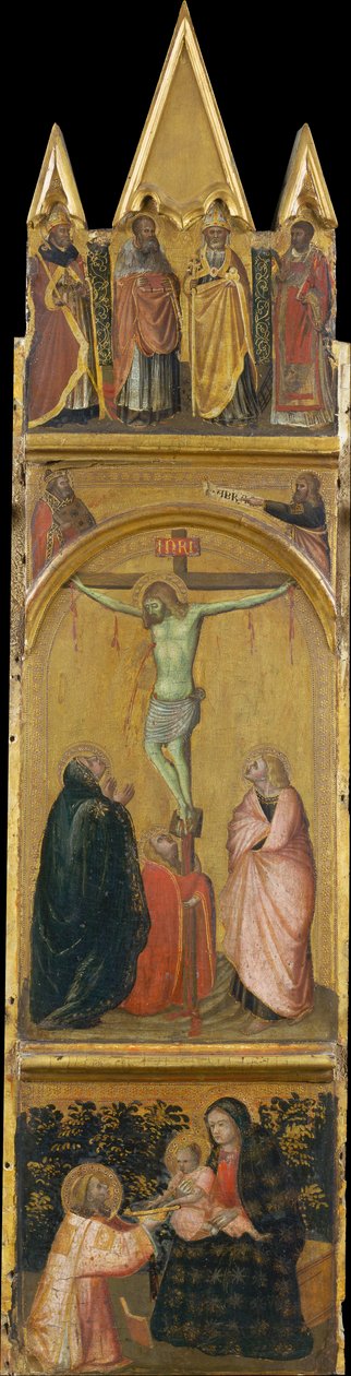 Kreuzigung, Jungfrau und Kind mit einem Diakon da Pietro Lorenzetti