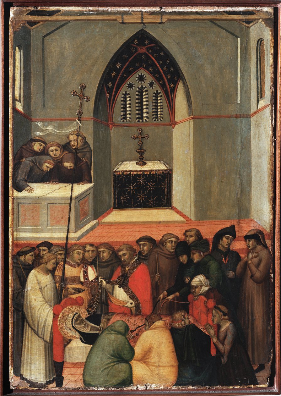 Il corpo esumato di Santa Umiltà è intatto (Polittico della vita di Santa Umiltà) da Pietro Lorenzetti