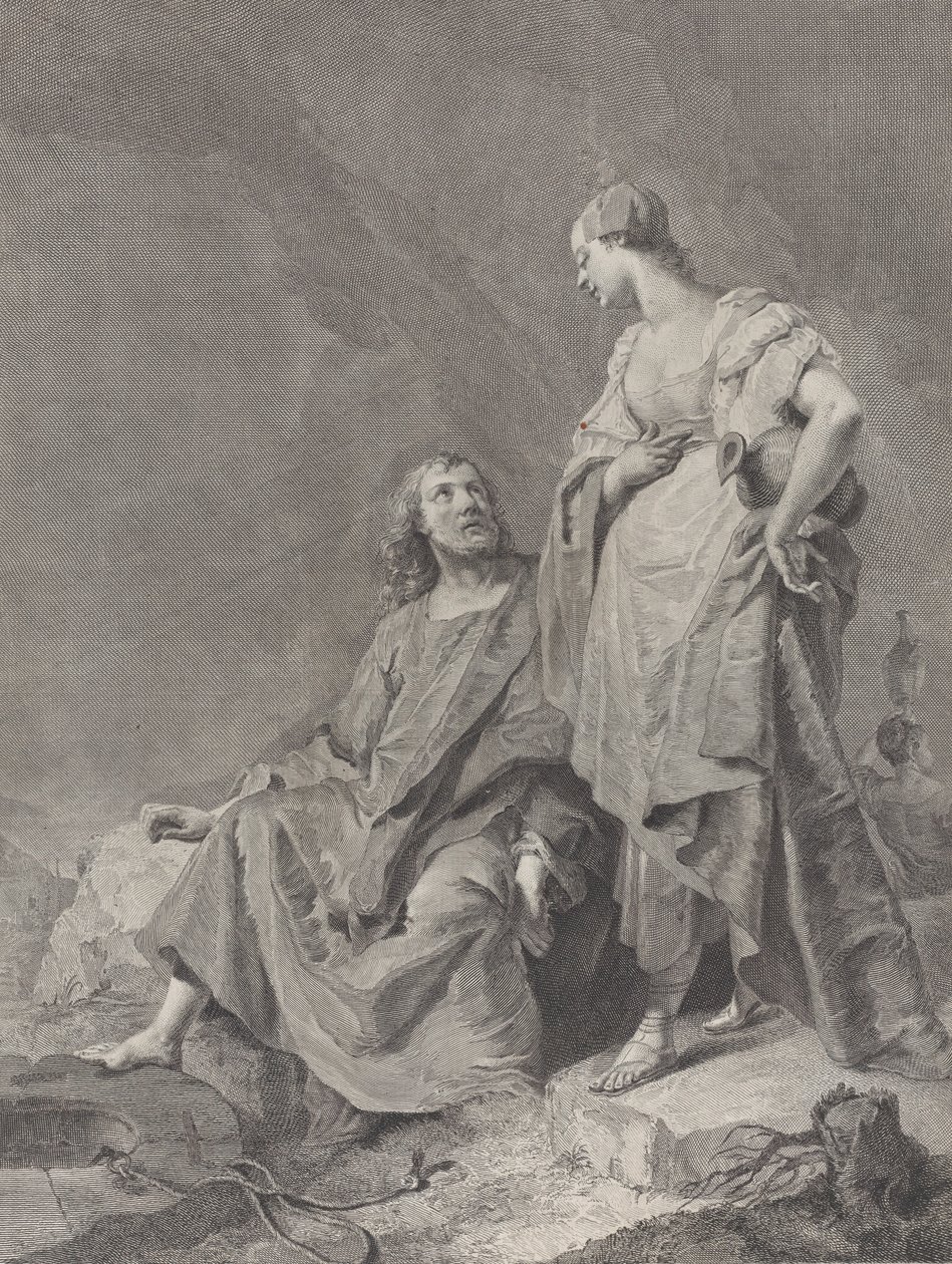 Cristo e la donna di Samaria al pozzo, dalla serie di 112 stampe del sacro da Pietro Monaco