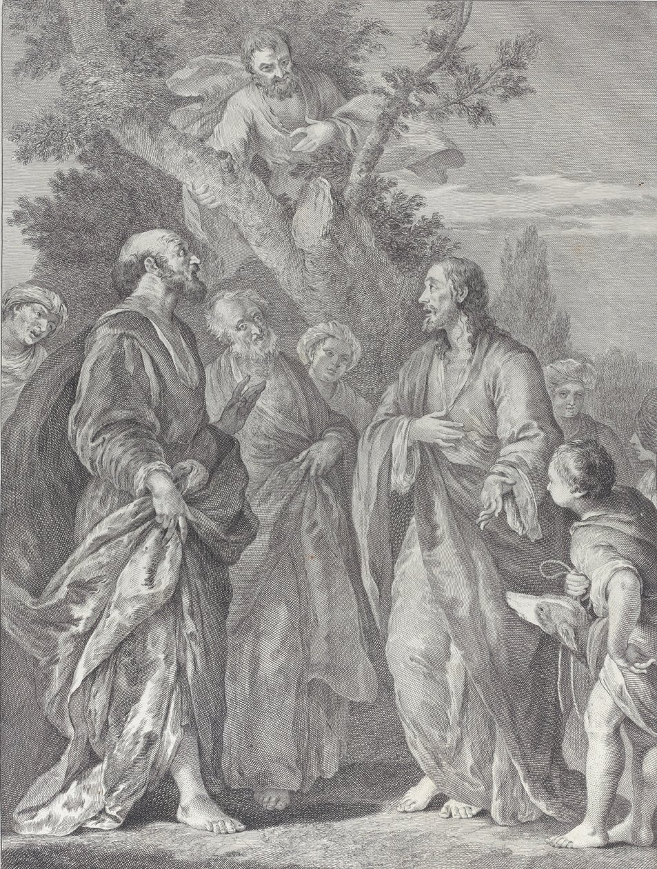 Conversione di Zaccheo, con Cristo a destra che si rivolge al pubblicano, 1730-39 da Pietro Monaco