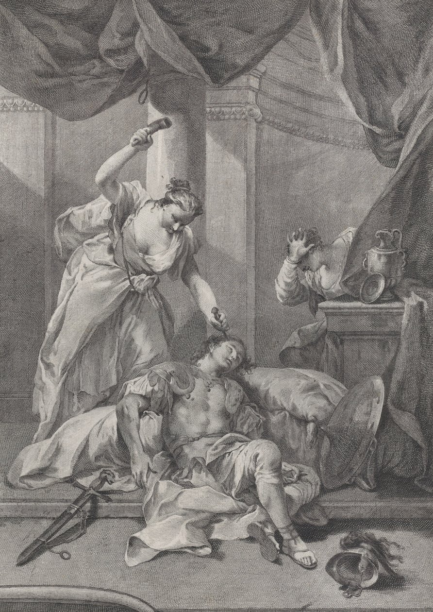 Jael che pianta un picchetto nella tempia del dormiente Sisera, ca. 1730-39 da Pietro Monaco