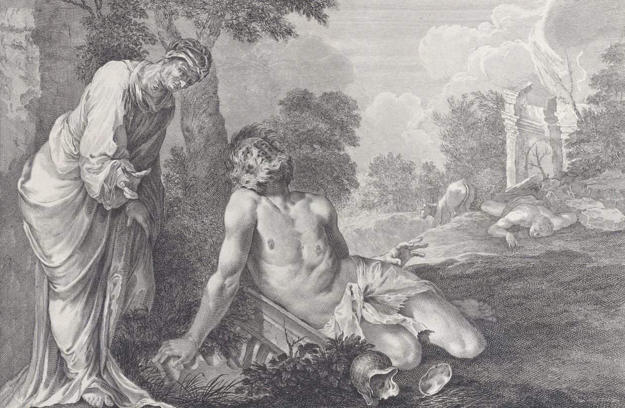 Giobbe rimproverato dalla moglie, 1730-39 da Pietro Monaco