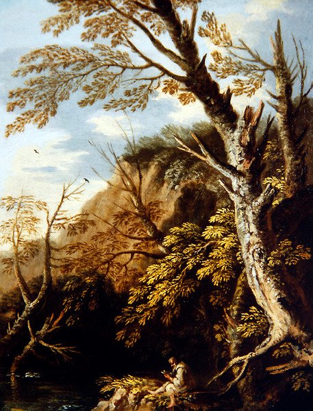 Paesaggio boscoso con un eremita da Pietro Montanini