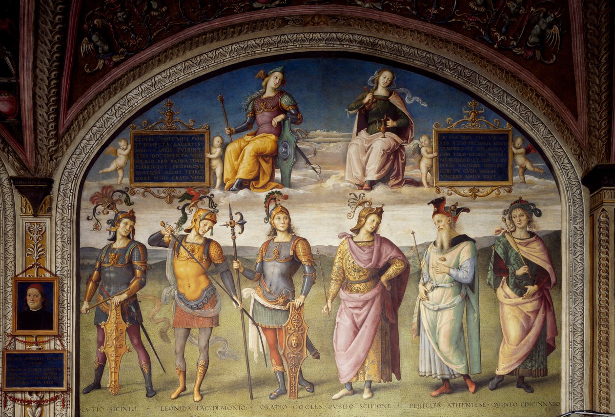 Allegorie della Fortezza e della Temperanza con Sei Eroi Antichi da Pietro Perugino