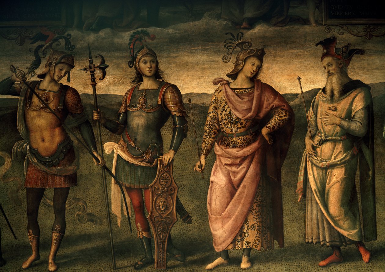 Leonida Lacedemone, Orazio Coclite, Publio Scipione, Pericle di Atene, Allegorie della Fortezza e della Temperanza con Sei Eroi Antichi da Pietro Perugino