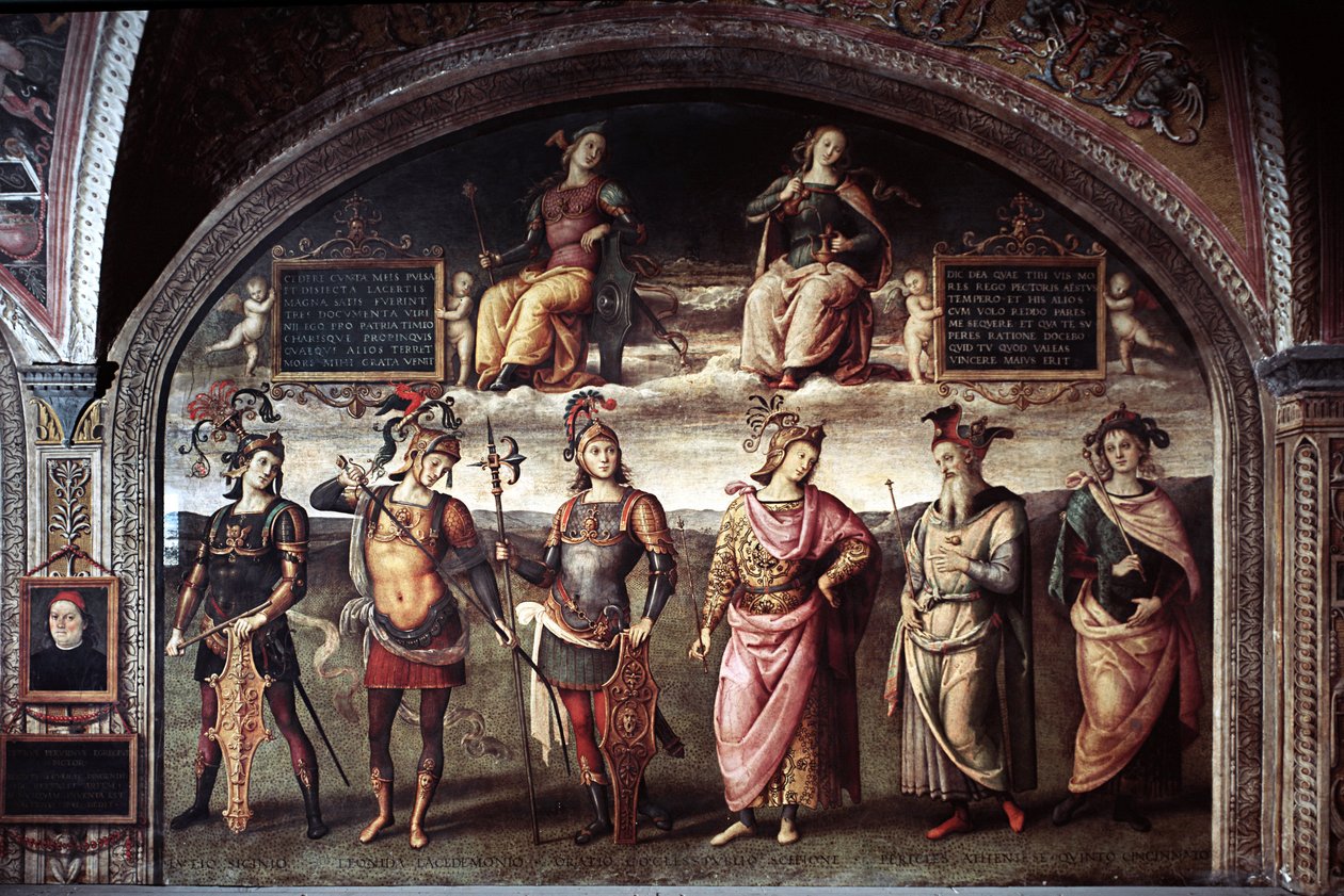 Forza e temperanza con sei antichi eroi da Pietro Perugino