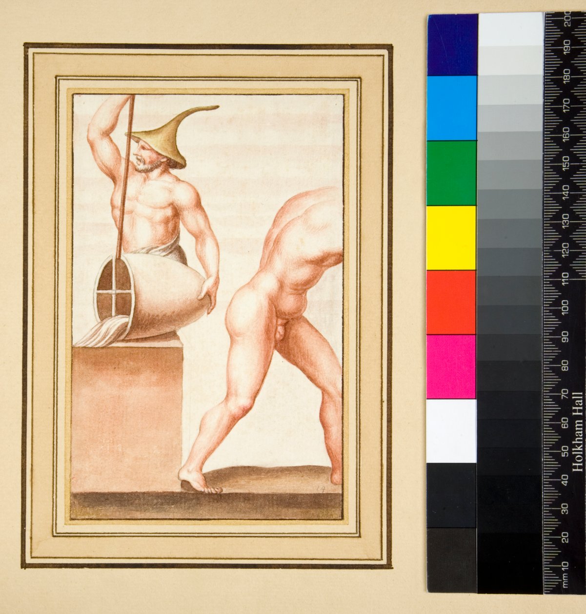 Copia di un mosaico di un Uomo con cappello a punta che versa da un vaso da Pietro Santi Bartoli
