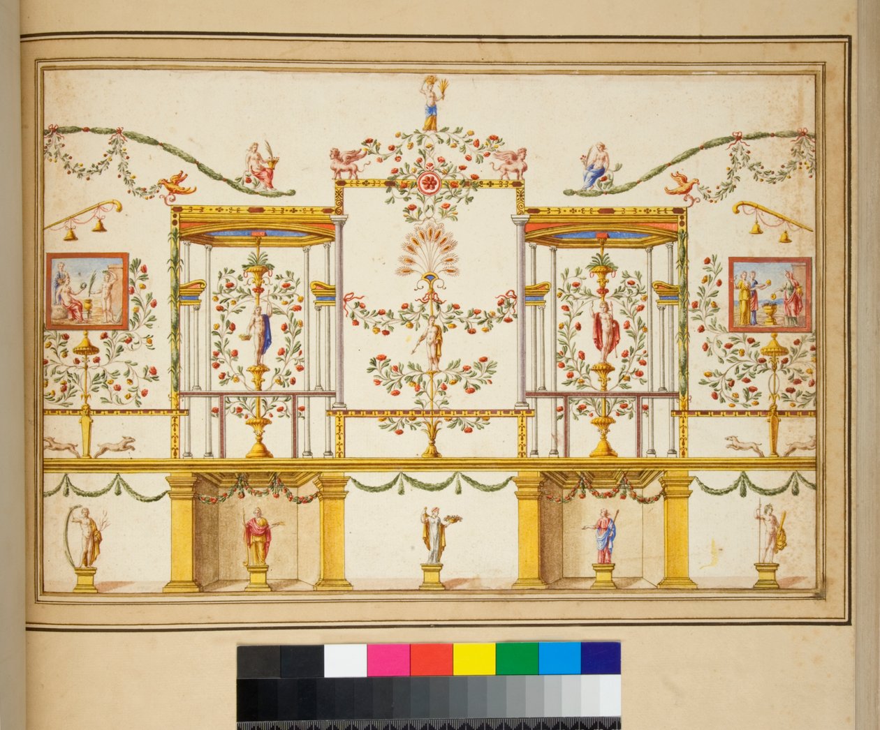 Grande disegno di un muro con dipinti da Pietro Santi Bartoli