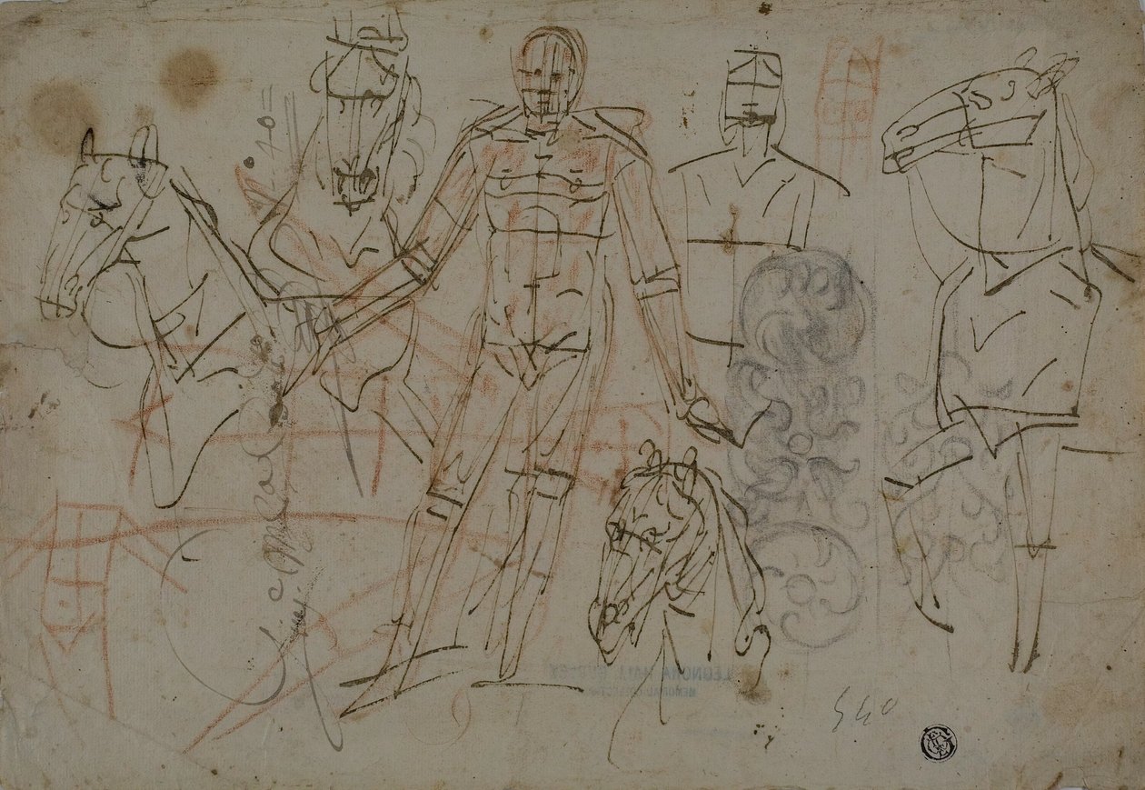 Schizzi di uomini, cavalli e disegni decorativi da Pietro Sorri