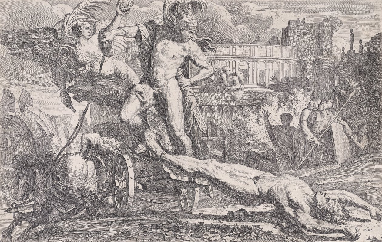 Achille trascina il corpo di Ettore intorno alle mura di Troia, 1648-50 da Pietro Testa