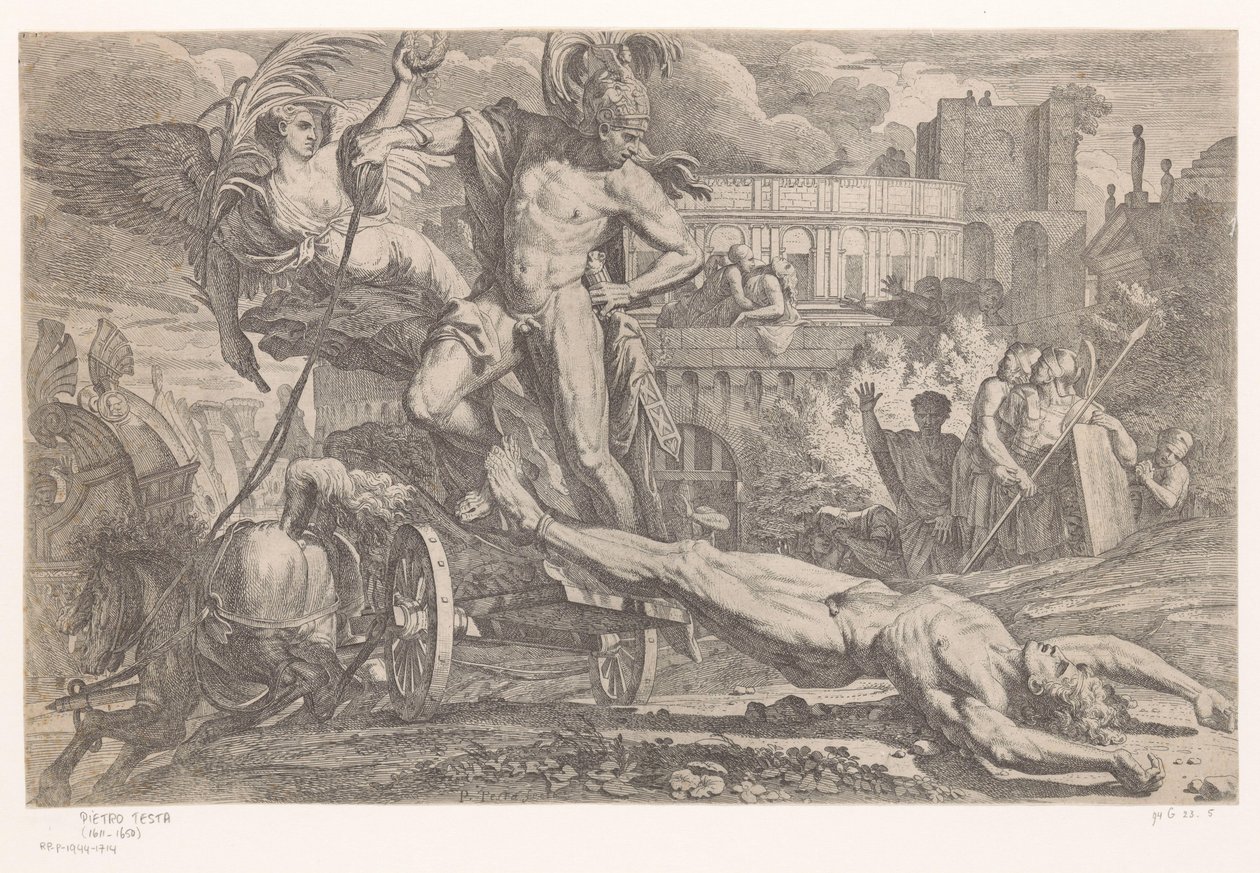 Achille con il corpo di Ettore dietro il suo carro trionfale da Pietro Testa