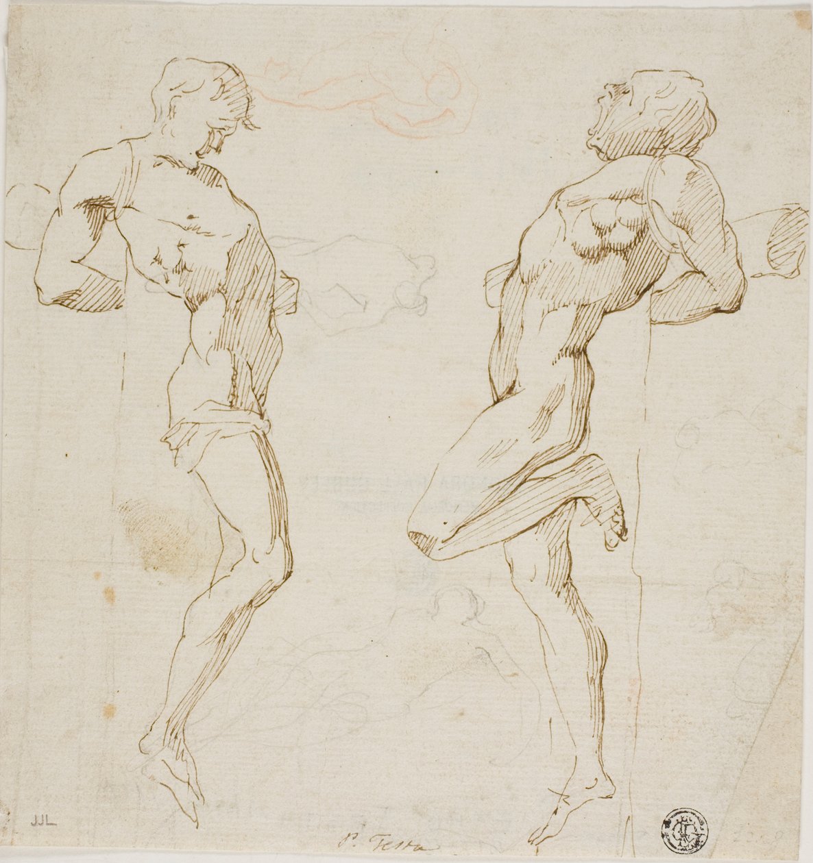Studi per Ladri sulla croce (recto), schizzo di figure (verso) da Pietro Testa
