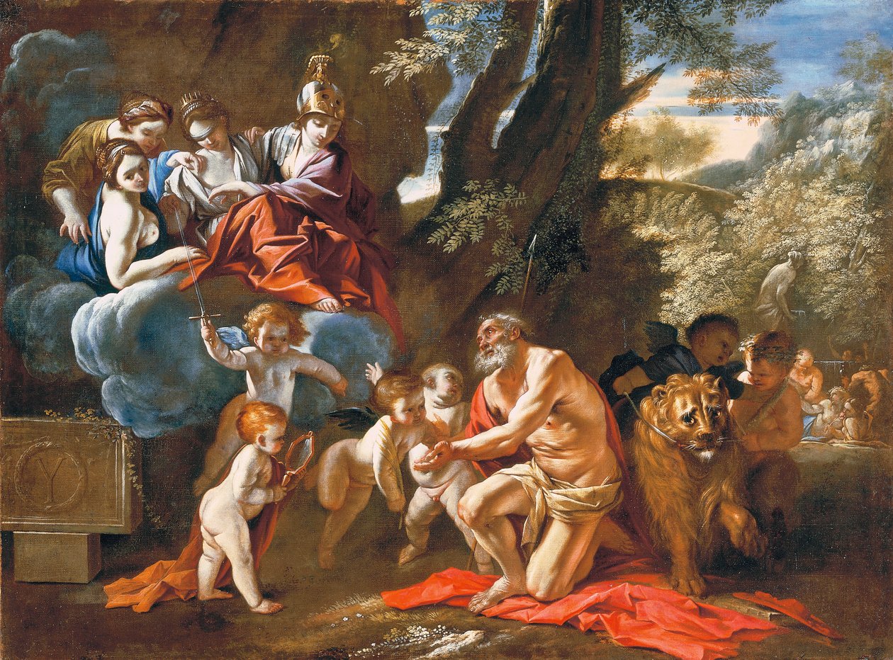 Le quattro virtù cardinali appaiono a San Girolamo da Pietro Testa