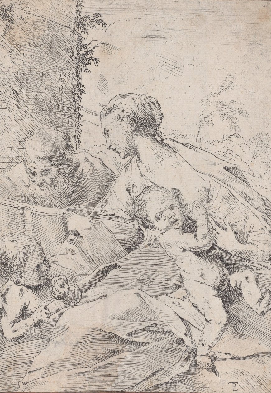 La Sacra Famiglia con il piccolo San Giovanni che tiene una mela da Pietro Testa