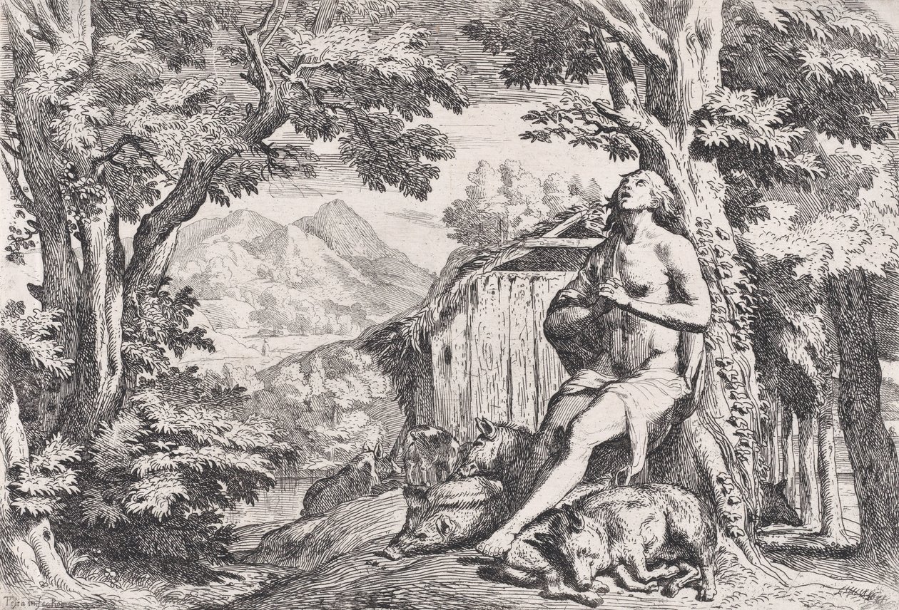 Il figliol prodigo tra i porci, da una serie di quattro stampe da Pietro Testa
