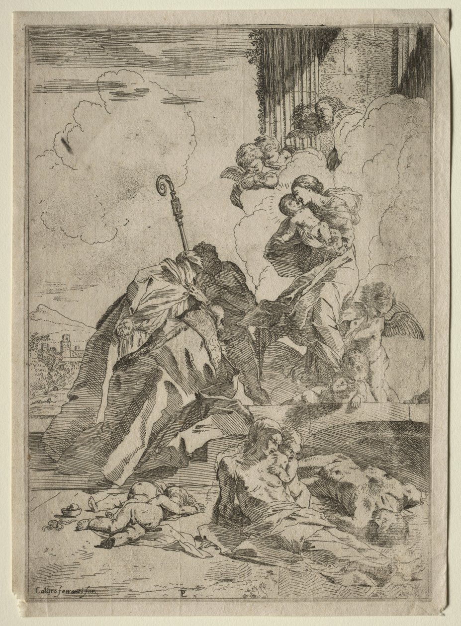 Tre santi lucchesi che intercedono con la Vergine per le vittime della peste da Pietro Testa