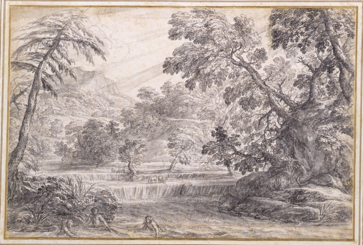 Paesaggio fluviale boscoso, c.1650 da Pietro da Cortona