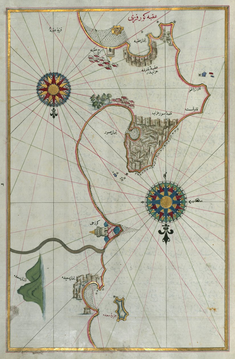 Mappa della costa orientale del Mediterraneo con la città di Tiro da Piri Reis