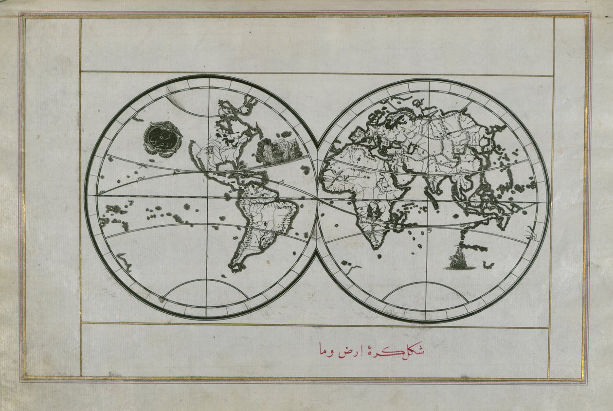 Mappa del mondo in un doppio emisfero da Piri Reis