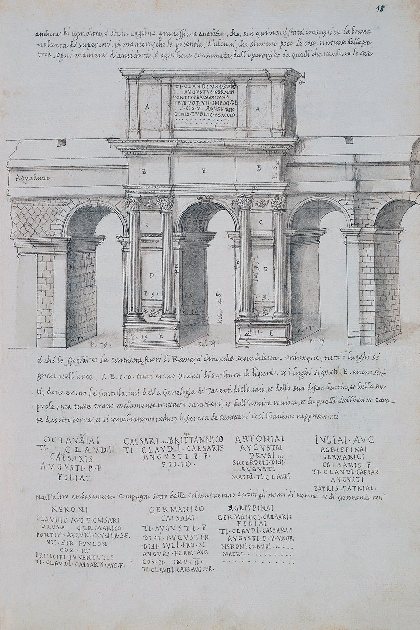 Arco di Claudio a Roma, disegno, da Antichità Romane, di Pirro Ligorio (1513-1583) da Pirro Ligorio